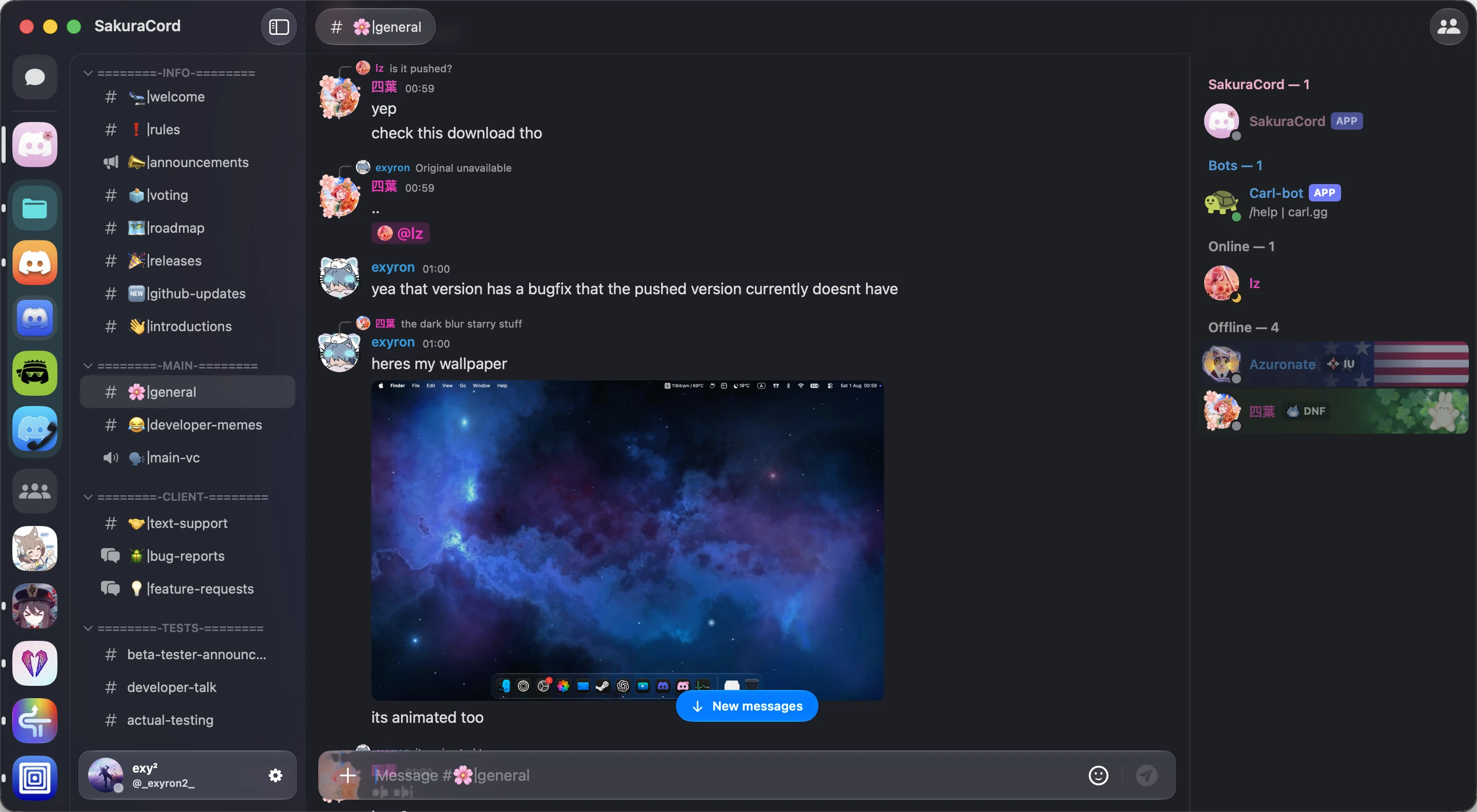 SakuraCord open to the community general channel on macOS